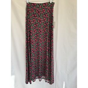LuLaRoe Hi Low Floral Maxi Skirt Small Purple Pink Green Stretch Size Medium
